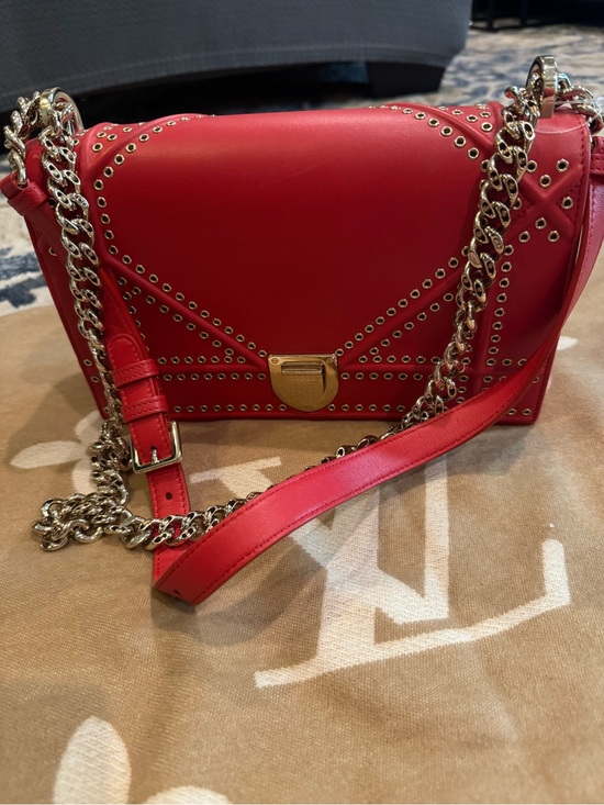 Dior Handbags - Dior Red Studded Leather Shoulder Bag with Chain Strap
